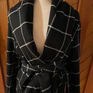 Windowpane Cozy Wrap Felt Wool Winter Oversized Sized XL Peplum Elevated basics